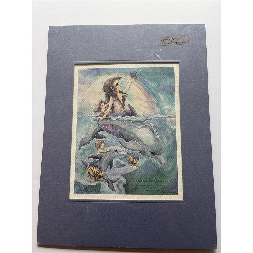 Mermaids On Dolphins Watercolor Emerson Quote Matted 13" x 17"  Jody Bergsma‎